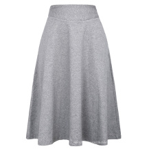 Kate Kasin Occident Women's High Stretchy Grey Cotton High Waist A line Flared Skirt KK000279-3